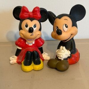 Vintage Disney Mickey & Minnie 4" Rubber Squeaky Toy READ